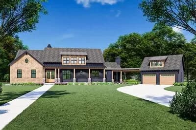 Rustic Country Home Plan with 2-Story Great Room