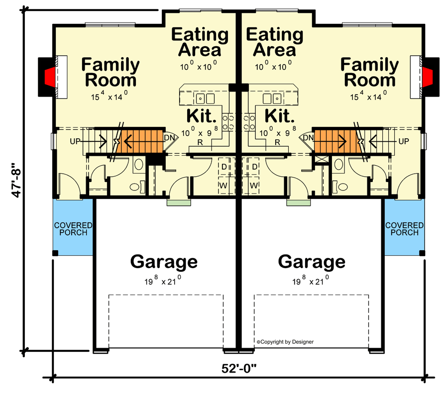 Plan 42426DB: Two Family Home Plan with Matching 1418 Square Foot Units - Floor Plan - Main Level - Traditional