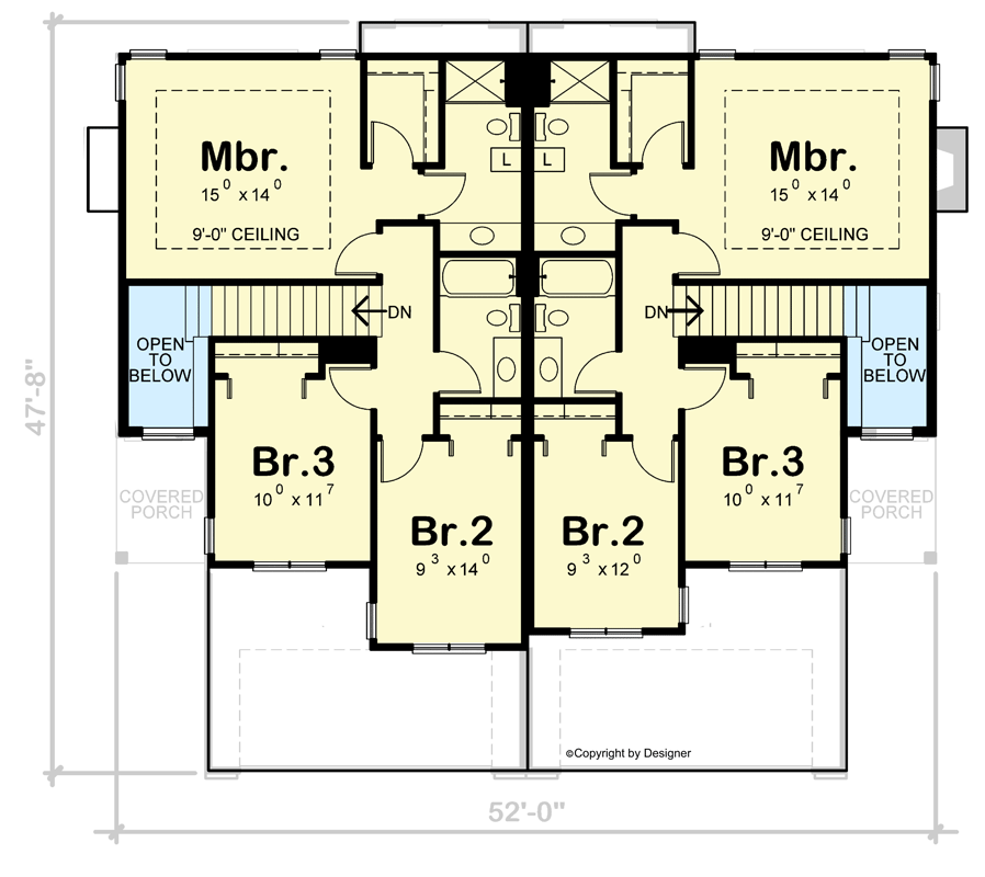 Plan 42426DB: Two Family Home Plan with Matching 1418 Square Foot Units - Floor Plan - 2nd Floor - Traditional
