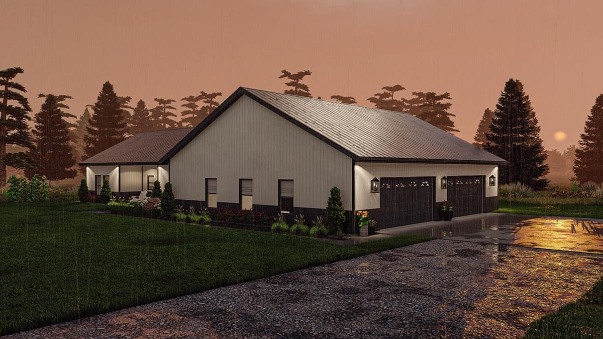 Plan 623136DJ: 1458 Square Foot Barndo-style Home Plan with 1902 Square Foot Garage - Image #15 - Barndominium, Country, Ranch, Rustic, Traditional