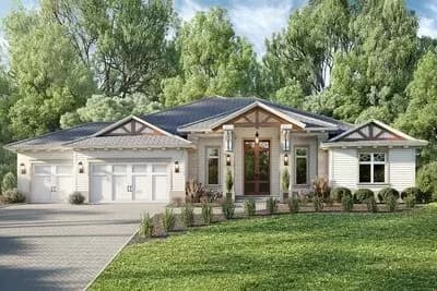 Contemporary Ranch Home Plan with Master Sitting Room with Covered Lanai Access