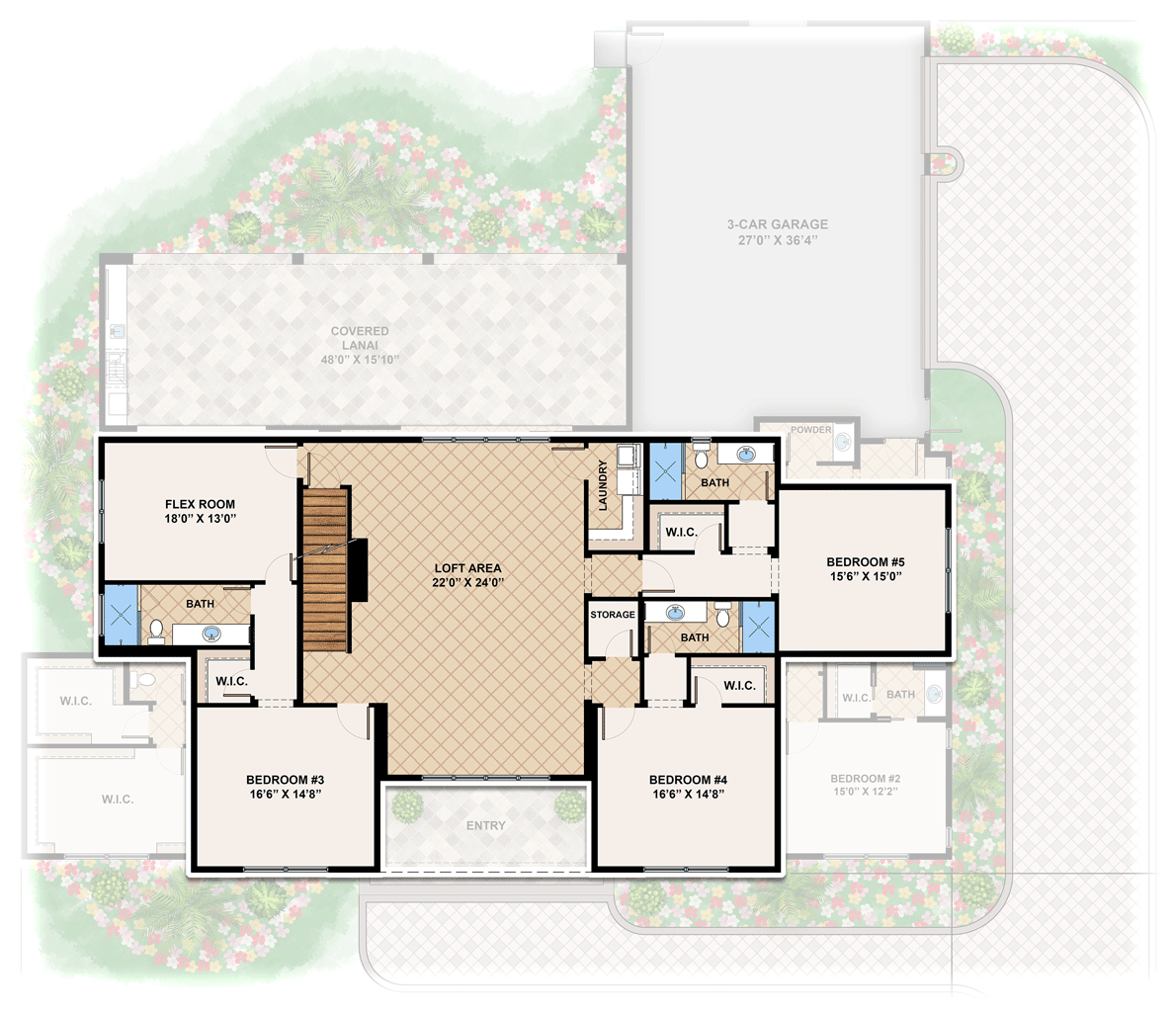 Plan 660003JMD: 5515 Square Foot Contemporary Home Plan with Upstairs Flex Room - Floor Plan - 2nd Floor - Contemporary, European, Transitional