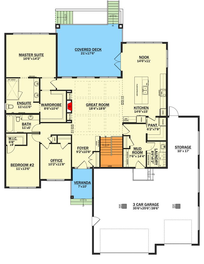 Plan 81712AB: Contemporary Ranch with Finished Basement - Floor Plan - Main Level - Contemporary, Mountain, Prairie, Ranch