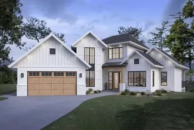 New American Farmhouse Plan Under 2700 Square Feet with Walkout Basement