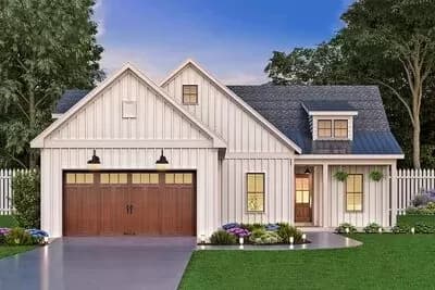 Single-Story 3-Bed Country House Plan with Formal Dining or Home Office