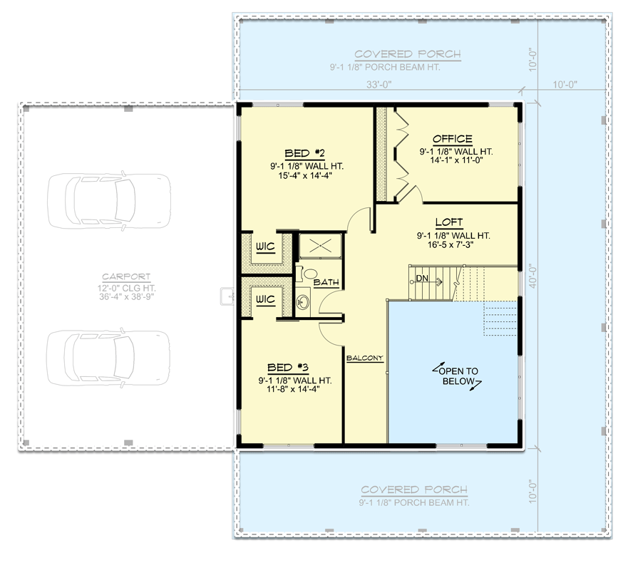 Plan 135181GRA: 3-Bed Two-Story Modern Farmhouse Plan with 2-Car Carport and a Home Office - 2300 Sq Ft - Floor Plan - 2nd Floor - Barndominium, Country, Modern Farmhouse, Rustic, Traditional