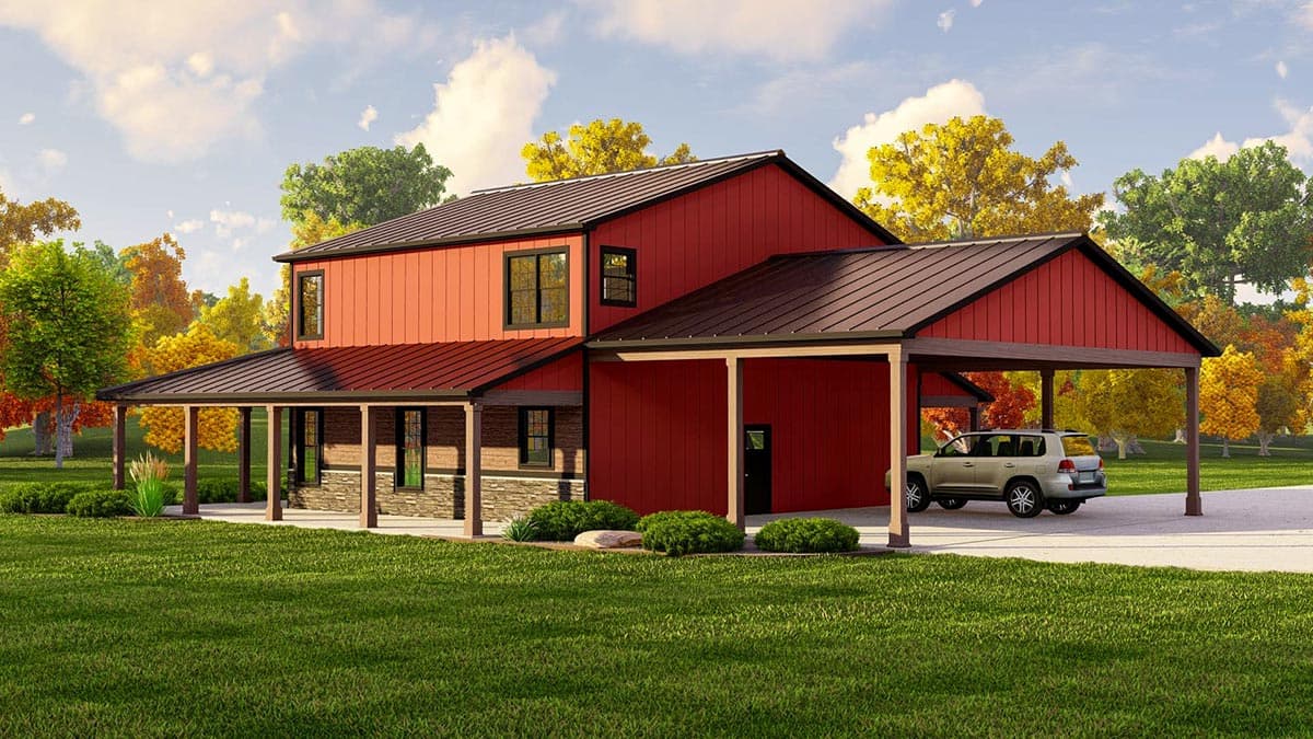 Plan 135181GRA: 3-Bed Two-Story Modern Farmhouse Plan with 2-Car Carport and a Home Office - 2300 Sq Ft - Image #4 - Barndominium, Country, Modern Farmhouse, Rustic, Traditional