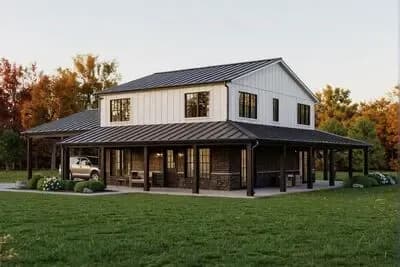 3-Bed Two-Story Modern Farmhouse Plan with 2-Car Carport and a Home Office - 2300 Sq Ft
