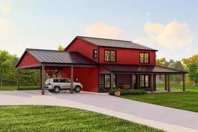 3-Bed Two-Story Modern Farmhouse Plan with 2-Car Carport and a Home Office - 2300 Sq Ft