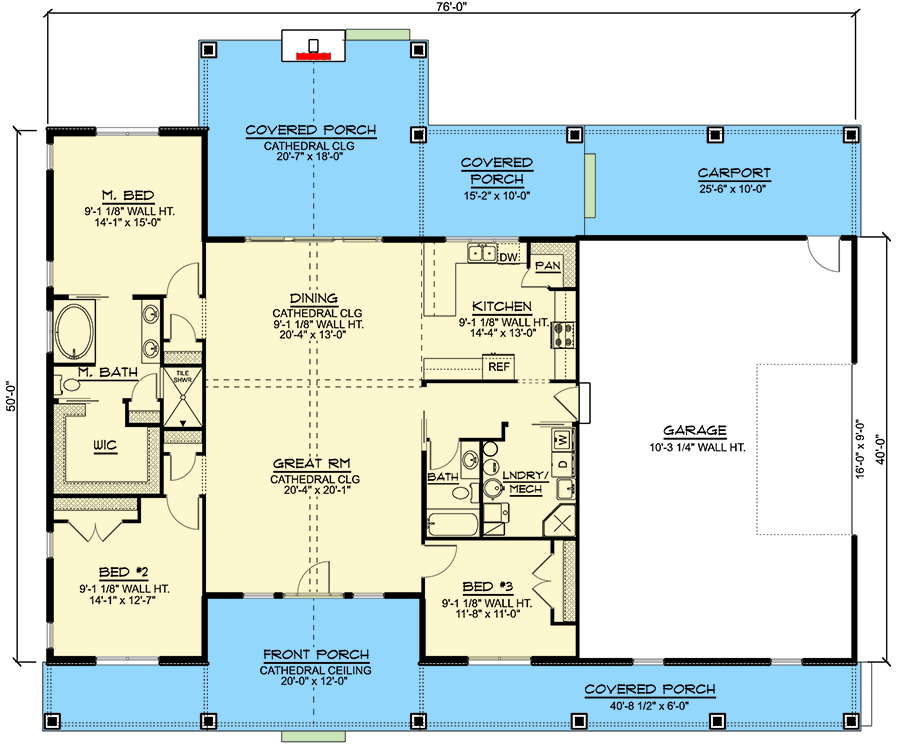 Plan 135183GRA: One-Story Craftsman Barndo-Style House Plan with RV-Friendly Garage - Floor Plan - Main Level - Barndominium, Country, Craftsman, Mountain, Ranch, Rustic