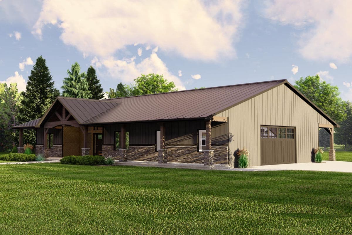 Plan 135183GRA: One-Story Craftsman Barndo-Style House Plan with RV-Friendly Garage - Image #5 - Barndominium, Country, Craftsman, Mountain, Ranch, Rustic