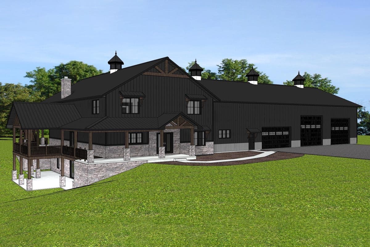 Plan 135184GRA: Barndo-Style House Plan with Massive 4-Car Garage with 2 Lofts - 4601 Sq Ft - Image #6 - Barndominium, Country, Rustic, Traditional