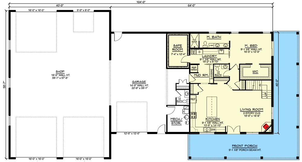 Plan 135185GRA: Farmhouse-Inspired Barndominium House Plan with Massive 3,602 Square Foot Garage - Floor Plan - Main Level
