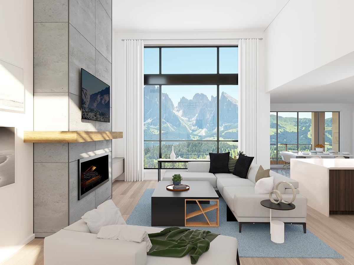 Plan 81722AB: 4-Bed Mid Century Modern House Plan with Rooftop Patio and Two-Story Great Room - 4507 Sq Ft - Image #4 - Contemporary, Mid Century Modern, Modern, Northwest, Prairie, Transitional