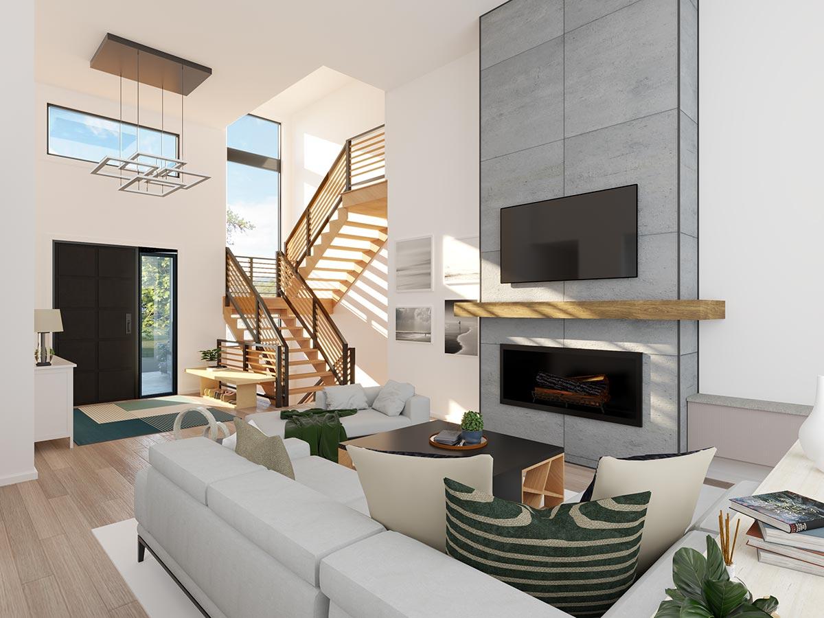 Plan 81722AB: 4-Bed Mid Century Modern House Plan with Rooftop Patio and Two-Story Great Room - 4507 Sq Ft - Image #5 - Contemporary, Mid Century Modern, Modern, Northwest, Prairie, Transitional