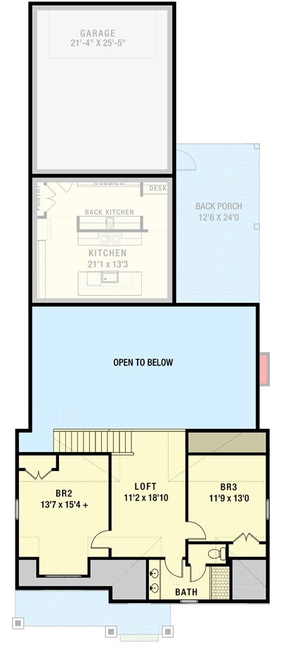 Plan 50217PH: Narrow Modern Farmhouse House Plan with 2-Story Living Space and Loft - Floor Plan - 2nd Floor - Cottage, Country, Craftsman, New American, Traditional