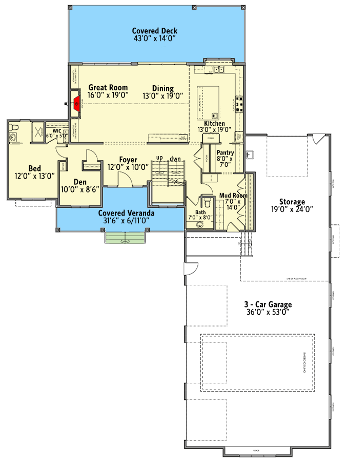 Plan 81724AB: Modern Farmhouse Plan with Expansive Garage and 3,895 Square Feet of Living Space - Floor Plan - Main Level - Country, Farmhouse, Modern Farmhouse, New American, Northwest