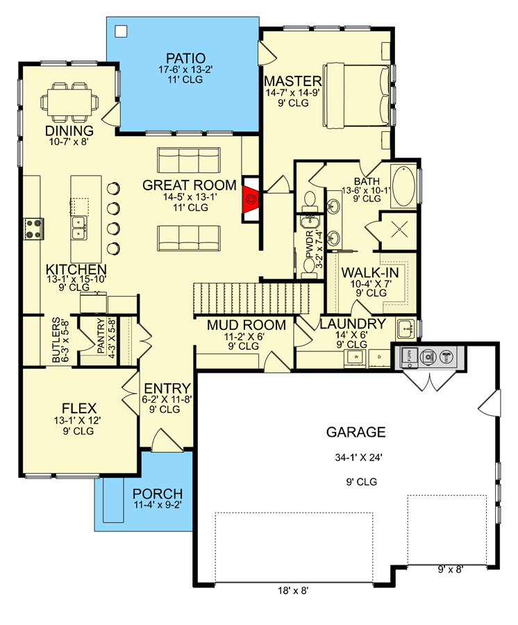 Plan 580025DFT: Mid-Century Modern Home Plan with Loft and Flex Room - Floor Plan - Main Level - Mid Century Modern, Modern, Northwest