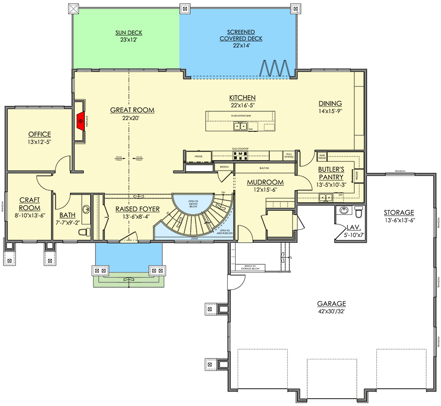 Plan 81725AB: Mountain Craftsman Home Plan with Private Master Floor - Floor Plan - Main Level - Craftsman, Mountain, New American, Rustic