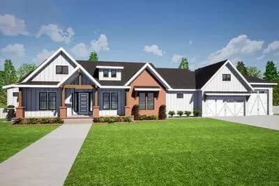 4100 Sq Ft Single-Story Country Ranch House Plan with 4 Bedrooms