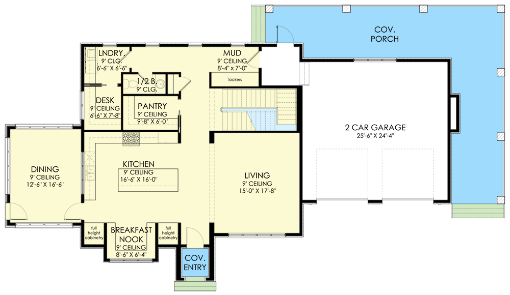 Plan 490054NAH: 4 Bed Transitional House Plan with Upstairs Master Suite with Fireplace - Floor Plan - Main Level - European, Traditional, Transitional