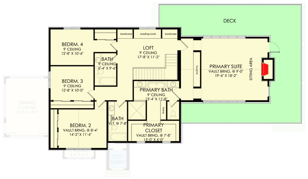 Plan 490054NAH: 4 Bed Transitional House Plan with Upstairs Master Suite with Fireplace - Floor Plan - 2nd Floor - European, Traditional, Transitional