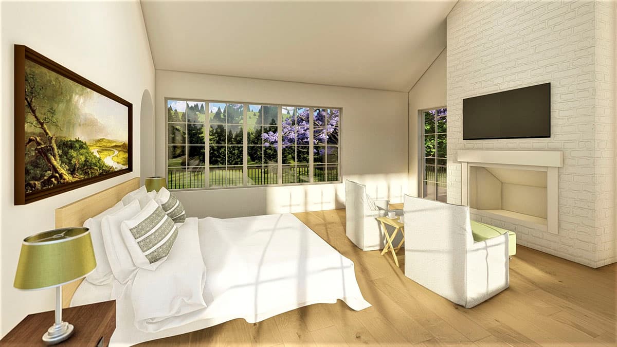 Plan 490054NAH: 4 Bed Transitional House Plan with Upstairs Master Suite with Fireplace - Image #20 - European, Traditional, Transitional
