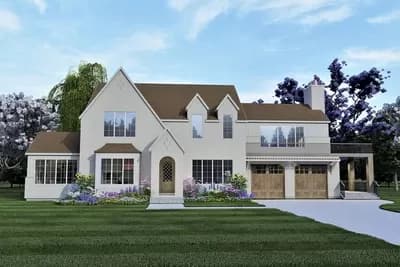 4 Bed Transitional House Plan with Upstairs Master Suite with Fireplace
