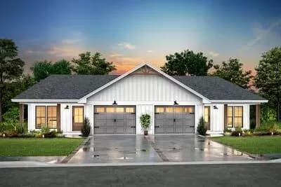 Country Craftsman Duplex House Plan with 3-Bed, 2-Bath Units Under 1300 Square Feet