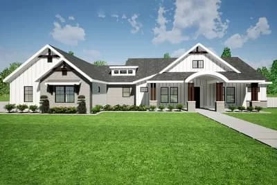 Transitional Ranch Plan with 4-Car Garage and Dog Run