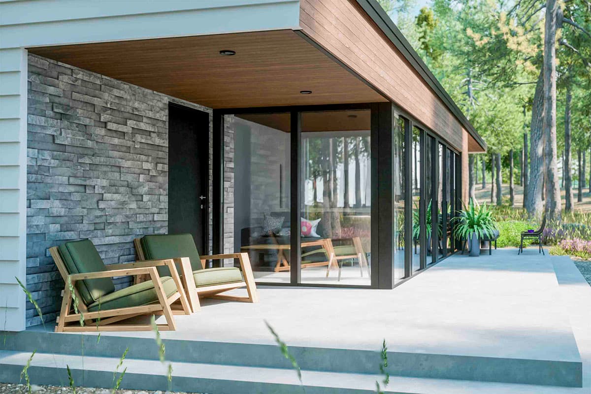 Plan 420055WNT: 2-Bed Modern Mountain Cabin with Glassed-in Living Room and 2-Car Garage - Image #6 - Cabin, Contemporary, Mid Century Modern, Modern, Mountain, New American, Ranch, Rustic