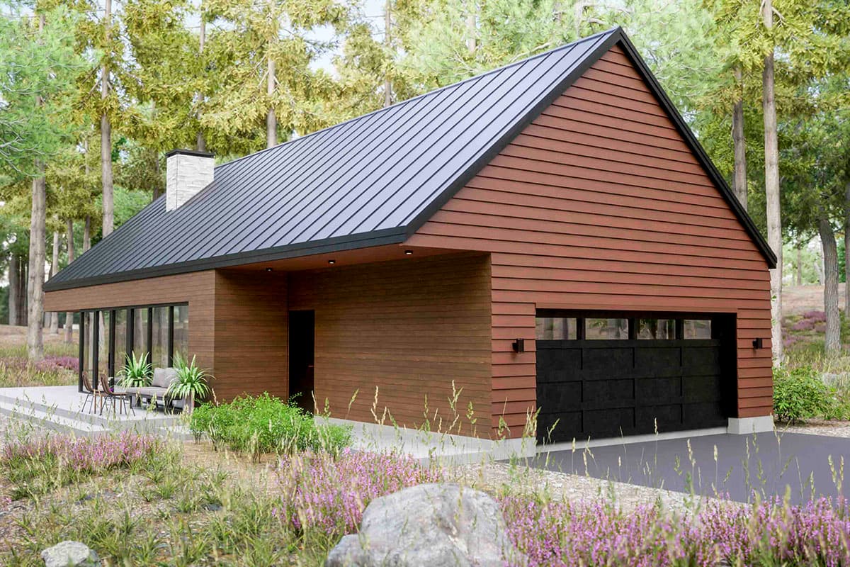 Plan 420055WNT: 2-Bed Modern Mountain Cabin with Glassed-in Living Room and 2-Car Garage - Image #8 - Cabin, Contemporary, Mid Century Modern, Modern, Mountain, New American, Ranch, Rustic