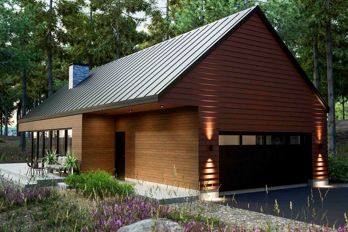 Plan 420055WNT: 2-Bed Modern Mountain Cabin with Glassed-in Living Room and 2-Car Garage - Image #7 - Cabin, Contemporary, Mid Century Modern, Modern, Mountain, New American, Ranch, Rustic
