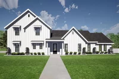 4-Bed Modern Farmhouse Plan with Main Level Guest Suite and Master Upstairs - 2630 Sq Ft