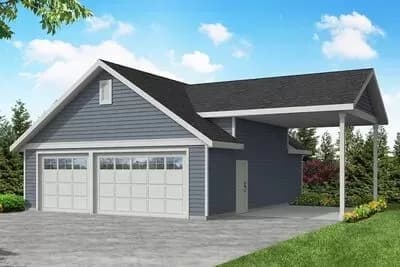 3-Car 1080 Square Foot Garage with 294 Square Foot RV Carport