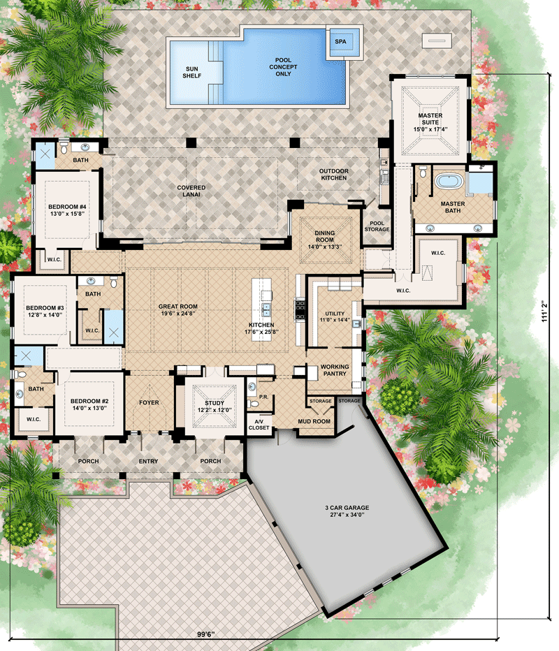 Plan 660006JMD: Coastal-Style Farmhouse Plan with 3-Car Angled Garage and Private Master Suite - Floor Plan - Main Level - Coastal, Country, Farmhouse, Florida-Style, Modern Farmhouse, New American, Ranch, Southern