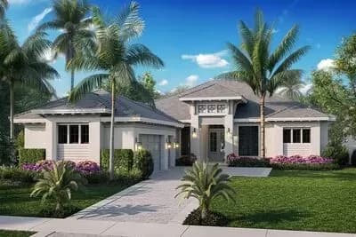 3-Bed Coastal-style House Plan with Split-Bedroom Layout
