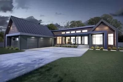 Split-bed Modern Farmhouse Plan with 11'-Deep Rear Deck - 3040 Sq Ft