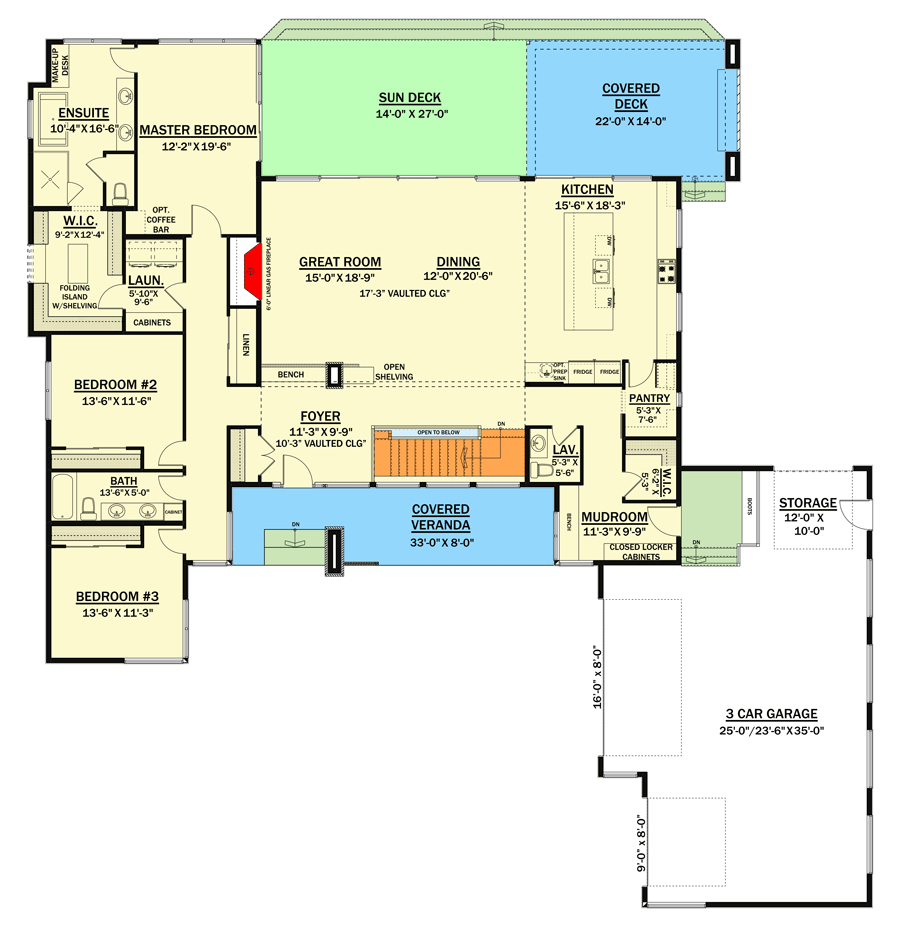 Plan 81730AB: 2800 Sq Ft Mid-Century Modern House Plan with Vaulted Ceilings and 3 Outdoor Spaces - Floor Plan - Main Level - Mid Century Modern, Modern, Mountain, Northwest, Prairie