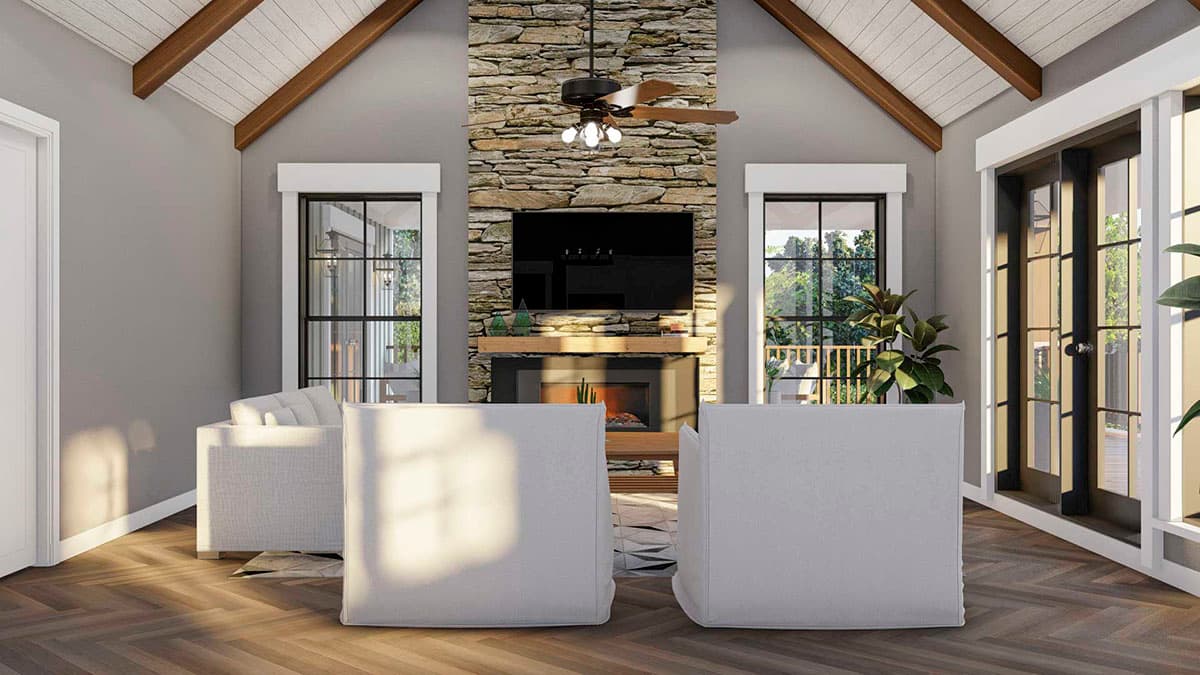 Plan 70787MK: 1900 Square Foot 2-Bed House Plan with L-Shaped Porch in Back - 1937 Sq Ft - Image #4 - Cottage, Country, Rustic, Traditional, Vacation