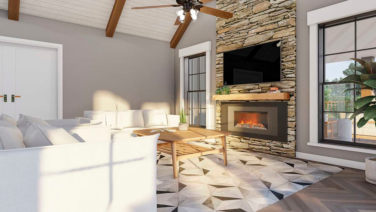 Plan 70787MK: 1900 Square Foot 2-Bed House Plan with L-Shaped Porch in Back - 1937 Sq Ft - Image #5 - Cottage, Country, Rustic, Traditional, Vacation