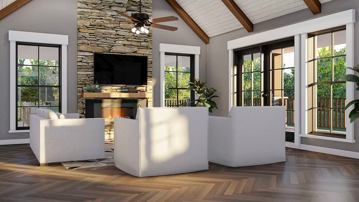 Plan 70787MK: 1900 Square Foot 2-Bed House Plan with L-Shaped Porch in Back - 1937 Sq Ft - Image #7 - Cottage, Country, Rustic, Traditional, Vacation