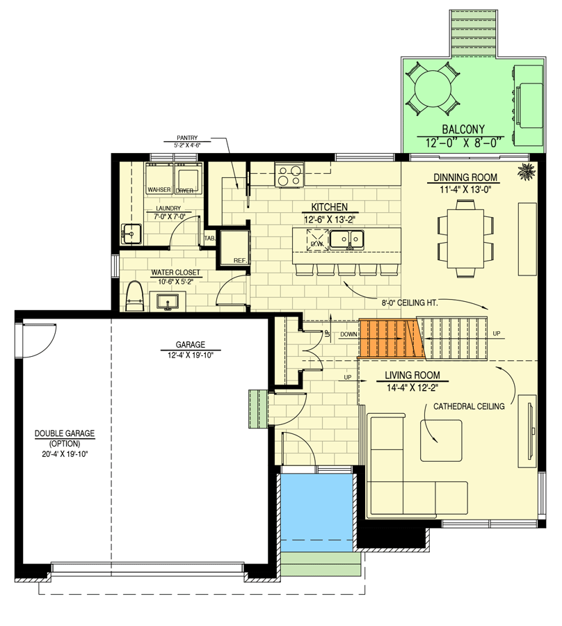Plan 90341PD: Transitional 2-Story House Plan under 1,700 Square Feet of Living Space  - Floor Plan - Main Level - Contemporary, Craftsman, New American, Transitional
