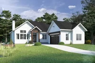 One-level 1800 Square Foot Country Home Plan with Large Back Terrace