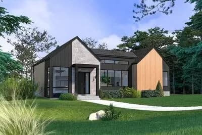1215 Sq Ft Transitional Modern House Plan with 2 Beds