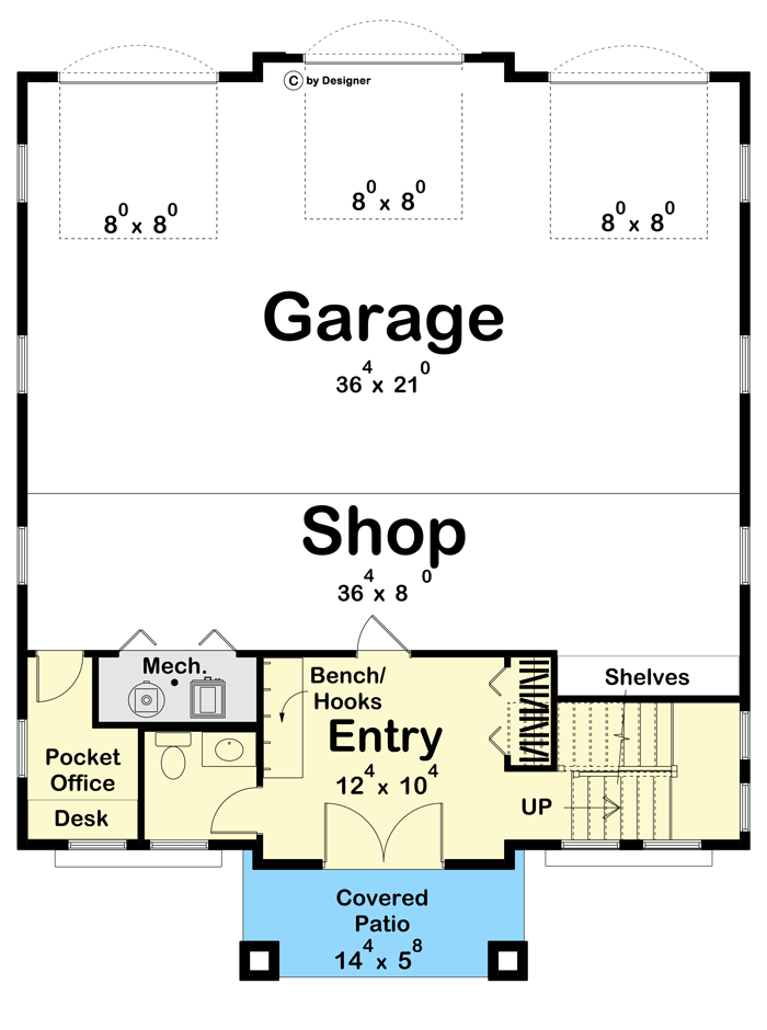Plan 623138DJ: Modern European-Style Carriage House Plan with 3-Beds Upstairs - Floor Plan - Ground Level - Carriage, Cottage, European, Transitional