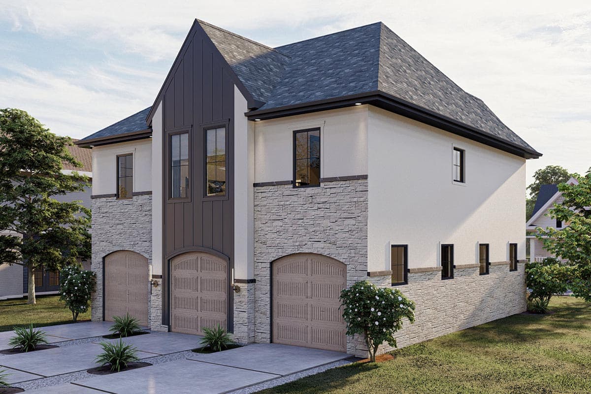 Plan 623138DJ: Modern European-Style Carriage House Plan with 3-Beds Upstairs - Image #6 - Carriage, Cottage, European, Transitional