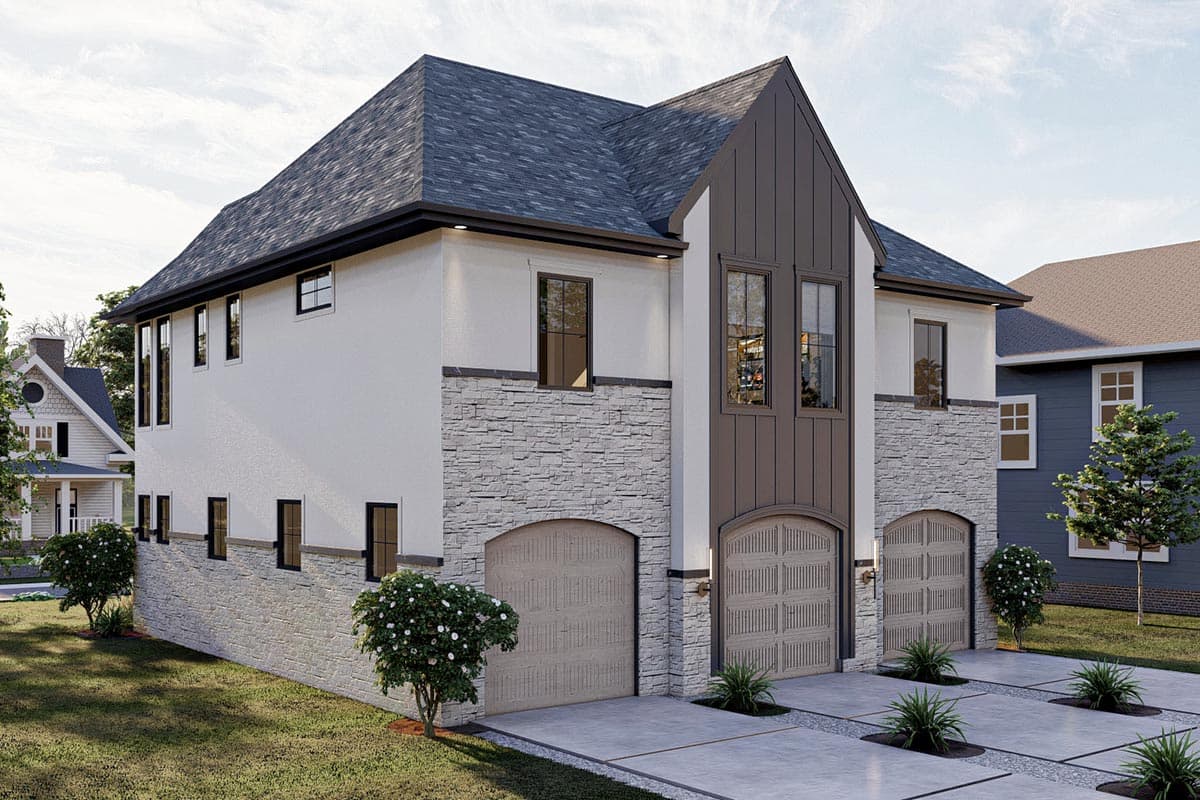 Plan 623138DJ: Modern European-Style Carriage House Plan with 3-Beds Upstairs - Image #8 - Carriage, Cottage, European, Transitional