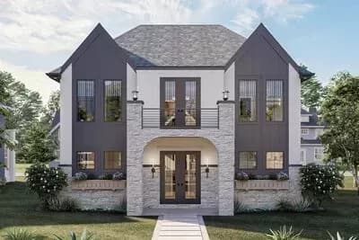 Modern European-Style Carriage House Plan with 3-Beds Upstairs