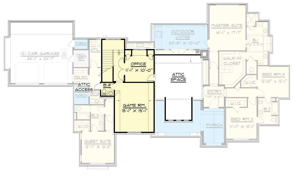 Plan 915052CHP: 4 Bed Modern Farmhouse with Home Office Under 3400 Sq Ft - Floor Plan - 2nd Floor - Country, Craftsman, Modern Farmhouse, New American, Ranch, Traditional